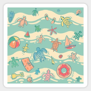 Sea turtles with pool and beach toys Sticker
